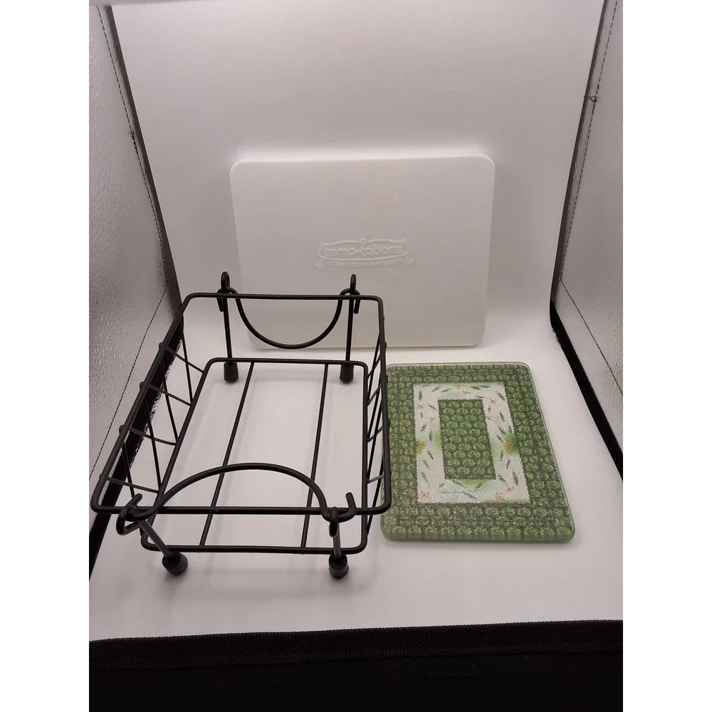 Temp-tations Old World Green 1.0 QT Rectangular Baker Set with Rack Lid Trivet